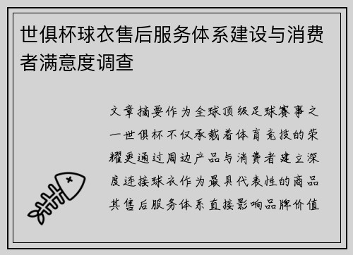 世俱杯球衣售后服务体系建设与消费者满意度调查